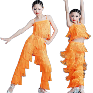 Kadın Latin dans kostümü Spandex püskül üst ve pantolon 2-Piece balo salonu Rumba Tango Salsa için Set - Product Image 1