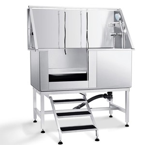 Piscina para Perros Grandes con Termómetro de Acero Inoxidable, Puerta Derecha y Escaleras - Product Image 1