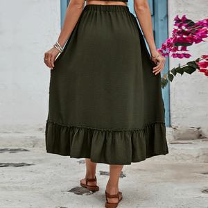 Vente en gros de vêtements pour femmes de haute qualité personnalisables : Nouvelle jupe longue plissée mi-longue à taille haute, style bustier, à volants, élégante - Product Image 2