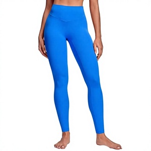 Leggings taille haute pour femmes, longueur intégrale, bleu uni, extensibles, tricotés, sans couture, pour le yoga et l'entraînement, toutes saisons - Product Image 1