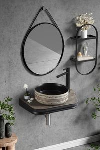 Évier de lavabo suspendu au mur en <span class=keywords><strong>porcelaine</strong></span> ronde traditionnelle Évier de salle de bain d'art de comptoir en céramique bon marché - Product Image 2