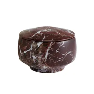 Stonekocc Rood Natuurmarmer Steen Lege Kaars Cup Pot Met Transparante Glazen Beker Huis Woonkamer Decoratie