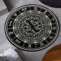 Tapis de sol tribal personnalisé de style mid-century, motif rayé, fond noir, bordure dorée, tapis rond personnalisé avec logo