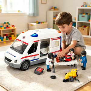 Camion d'<span class=keywords><strong>ambulance</strong></span> à grande friction personnalisable en usine avec lumières et sons, <span class=keywords><strong>jouet</strong></span> de jeu de rôle d'urgence pour tout-petits - Product Image 3