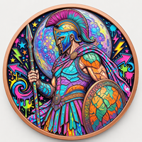 Pièce de monnaie 1 oz en cuivre pur 999, emblème Bouclier Spartan, relief 3D, couleur UV, finition proof-like, art métallique avec crête Lambda