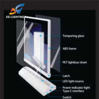 Boîtes lumineuses LED rectangulaires rechargeables double face format A4, minces, écologiques, 5000 lumens, pour publicité intérieure sur support de table