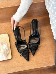 Sandales à talons hauts QuiteS en maille florale avec nœud fin, ajourées à l'arrière, style français, pour femmes - Product Image 6