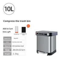 Poubelle de cuisine compressible ELPHECO, grande capacité, avec couvercle, pédale, en acier inoxydable, carrée, sur pieds hauts