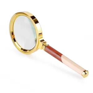 Magnifying Glass X5 Loupe Gold Color Box OEM Magnifying Glass Reading Wooden Handle Wooden 66mm 75mm with Light 1 Pcs 210g/230g