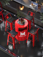 Ensemble table et tabourets en métal, style baril industriel, avec logo personnalisé, pour pub, café, restaurant.