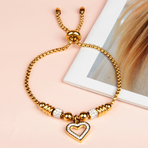 Trendy Fashion Women's Anniversary Gift Stainless Steel <strong>Bracelet</strong> with Heart Shaped Pendant <strong>Zipper</strong> Adjustable Size - Product Image 1