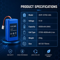 Paket Baterai Lithium Ion 11.1V 4Ah 3S 4000mAh Baterai Li-ion Isi Ulang dengan BMS yang Dapat Disesuaikan untuk Perangkat Pemantauan Lampu LED