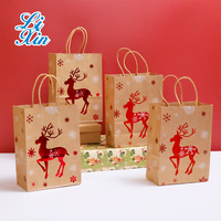 Sac en papier cadeau de Noël avec motifs variés / Sac en papier kraft brun personnalisé avec impression à chaud pour cadeaux et artisanat