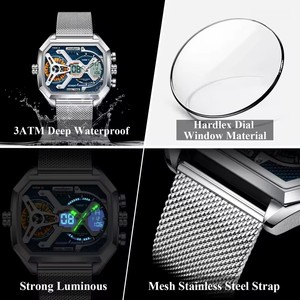 POEDAGAR Montre de sport à quartz de luxe pour hommes 47mm Semaine Affichage LED Étanche en <span class=keywords><strong>acier</strong></span> inoxydable Maille Horloge électronique pour hommes E106 - Product Image 4