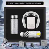 Coffret Cadeau d'Affaires Personnalisé 4-en-1 : Flasque Isotherme, Masseur Cervical, Batterie Externe et Parapluie – Cadeau Premium pour Événements d'Entreprise et Fêtes