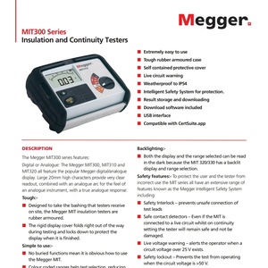 เครื่องทดสอบฉนวนและความต่อเนื่อง Megger MIT300 ซีรีส์ 310/320/330, เครื่องวัดค่าเมกะโอห์มแบบดิจิตอลสำหรับการทดสอบ MIT330 Megger MIT300 ซีรีส์ 3 - Product Image 5