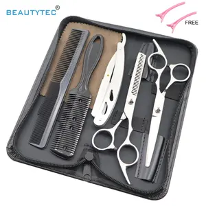 Kit Gunting Rambut Salon Profesional, 6 "Gunting Pemotong & Penipis dengan Klip Tukang Cukur Sisir Kantong Kulit