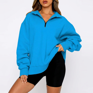 Sudadera Oversize para Mujer con Cuello Alto y Cierre de Cremallera, Manga Larga, Color Sólido, Tejida, 100% Algodón, Transpirable, para Otoño - Product Image 1