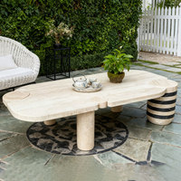 Nouvelle arrivée, table basse en marbre beige travertin mélangé à du marbre noir, meubles en pierre uniques, salon de luxe