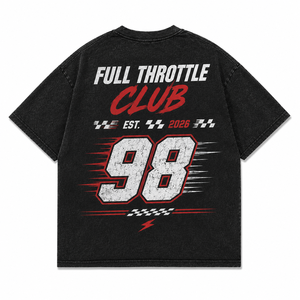 Oversized Full Throttle Club Racing Top Unisex Vintage Washed Check Flag Graphic Casual Sports <b>Tshirt</b> Wholesale - Product Image 5