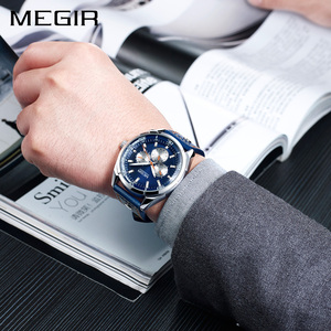 MEGIR 2072 Orologio al Quarzo da Uomo Blu Antico con Cinturino in Vera Pelle Creativo 3 Quadranti Visualizzazione Data e Settimana Orologio da Polso Elegante - Product Image 6