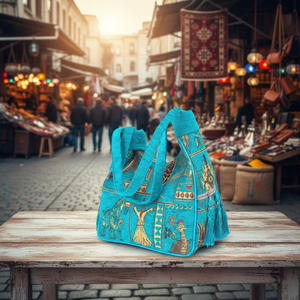 Bolso Turco Auténtico con Borlas, Tela Color Turquesa y Patrón <span class=keywords><strong>de</strong></span> Símbolo Turco... Desde <span class=keywords><strong>Turquía</strong></span> - Product Image 2