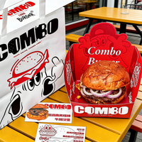 Empaque de Cartón Blanco Biodegradable, Reciclable y Desechable, Ecológico, Impreso Personalizado, para Hamburguesas y Sándwiches de Comida Rápida