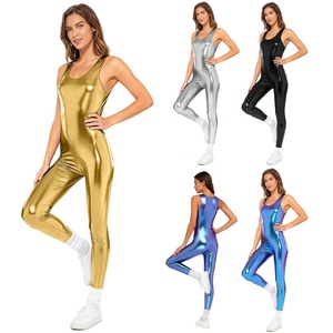 Mono metálico sin mangas para mujer, con cuello redondo, de longitud completa, brillante, para actuaciones en escenario, personalizado. - Product Image 1