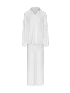 Ensemble 2 pièces : Haut uni à manches longues et pantalon large avec col ou épaules tombantes – Tenue de mariage élégante - Product Image 2