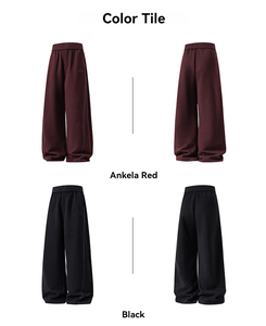 Pantalon de survêtement large bordeaux pour homme, taille élastique, rayures latérales, décontracté, en coton, pour l'automne - Product Image 5