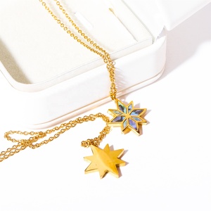 <span class=keywords><strong>Dina</strong></span> Vintage 18K oro impermeable collar de acero inoxidable hecho a mano Natural abulón Shell hexagrama David estrella colgante joyería - Product Image 4