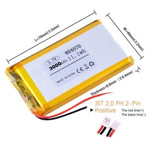 Batería de Litio Recargable de <span class=keywords><strong>3</strong></span>.7V y 3000mAh, Baterías de Polímero de Iones de Litio con Conector, 804070 - Product Image 5