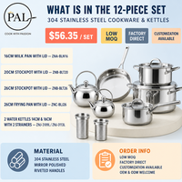 Coffret Cadeau de 12 Pièces d'Ustensiles de Cuisine en Acier Inoxydable avec Bouilloire, Idéal pour l'Aménagement de la Maison, Vente au Détail et en Gros