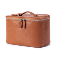 Sac cosmétique en cuir pleine fleur OEM personnalisé pour femme, style rétro, avec fermeture éclair, pour voyage, maquillage et articles de toilette, 23 cm, vente en gros d'usine