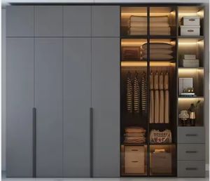 Wardrobes Bedroom Furniture Wood Grain MDF Melamine Laminate <b>Storage</b> Cabinet <b>Cupboard</b> Clothes Cabinets Wholesale Wood Closet - Product Image 3