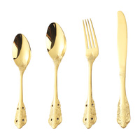 Vaisselle en acier inoxydable ajourée, style palais vintage, gravée, comprenant couteau, fourchette, cuillère, couteau à steak, fourchette à fruits, cuillère à café