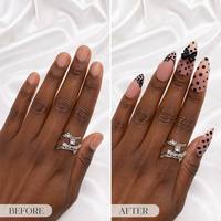Faux Ongles à Presser Stiletto Personnalisés Rose Noir Strass Luxe Motif Nœud et Pois Coquette Vente en Gros
