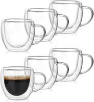 Mug Kaca Isolasi Ganda 5oz 150ml Langsung dari Pabrik, Cangkir Kopi Teh Espresso Latte dengan Gagang