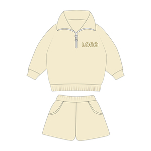Biểu Tượng Tùy Chỉnh Cô Gái Phù Hợp Với Dây Kéo Áo Thun Dài Tay Áo Tops Quần Short Trẻ Em Trang Phục Trẻ Em Rắn Màu Sắc Quần Áo Đặt Quần Áo Bé - Product Image 4