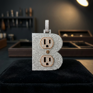 Colgante de Plata 925 con Moissanita Letra B, Diseño Geométrico Iced Out, Corte Brillante Redondo, Joyería Hip Hop - Product Image 1