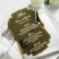 Invitaciones de boda real personalizadas Tarjeta de menú grabada para fiesta de cumpleaños acrílica con espejo dorado