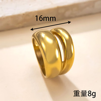 Meilleure vente Simple lisse Double couche pressée à l'huile grosse bague Vintage plaqué or étanche creuse en acier inoxydable bague pour femmes
