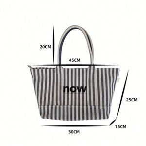 Sac de shopping en toile personnalisé pour femmes, grande taille, avec logos, sacs pliables rayés en toile, réutilisables, vente en gros à bas prix - Product Image 2