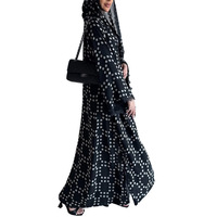 Elegante Damen Arabische Lange Offene Abaya mit Integriertem Schal, Polka-Dot-Spitzenbesatz, Marokkanischer Kaftan, Muslimah ODM Polyester Fledermausärmel