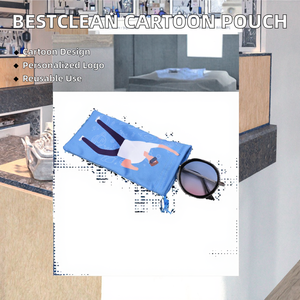Pochette pour lunettes de soleil en microfibre réutilisable Bestclean, à cordon de serrage d'un côté, avec impression de dessin animé, logo personnalisé - Product Image 2