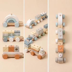 <span class=keywords><strong>Train</strong></span> en bois Montessori, thème général, écologique, jouet interactif pour enfants, véhicule de jeu, blocs de construction |   OEM ODM Vente en gros - Product Image 4