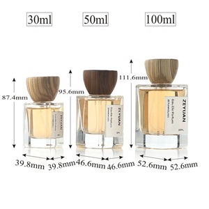 High Quality Triangle Inverted Wood Lid 30ml 50ml 100ml <strong>square</strong> clear Perfume Bottle <strong>Glass</strong> Empty Crimp Sprayer - Product Image 2