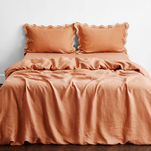 Custom French Pure Linen Yarn-dyed Stripe <strong>Ruffled</strong> Linen Bedding <strong>Set</strong> - Product Image 6