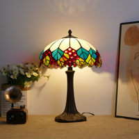 Lampu Meja Samping Tempat Tidur Gaya Eropa Amerika Pastoral Retro LED Kaca Patri Bingkai Logam Motif Bunga Mawar Murni
