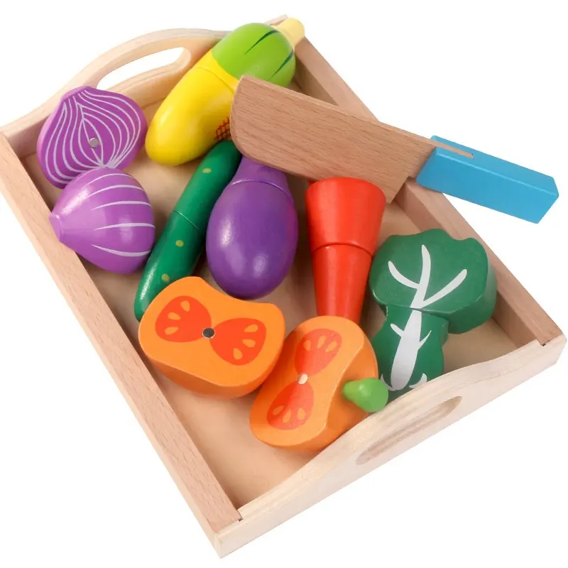 Kids Role Play Pretend Wooden Kitchen Toy Children Magnetic Fruits and Vegetables Cutting Toy Parent-child Games